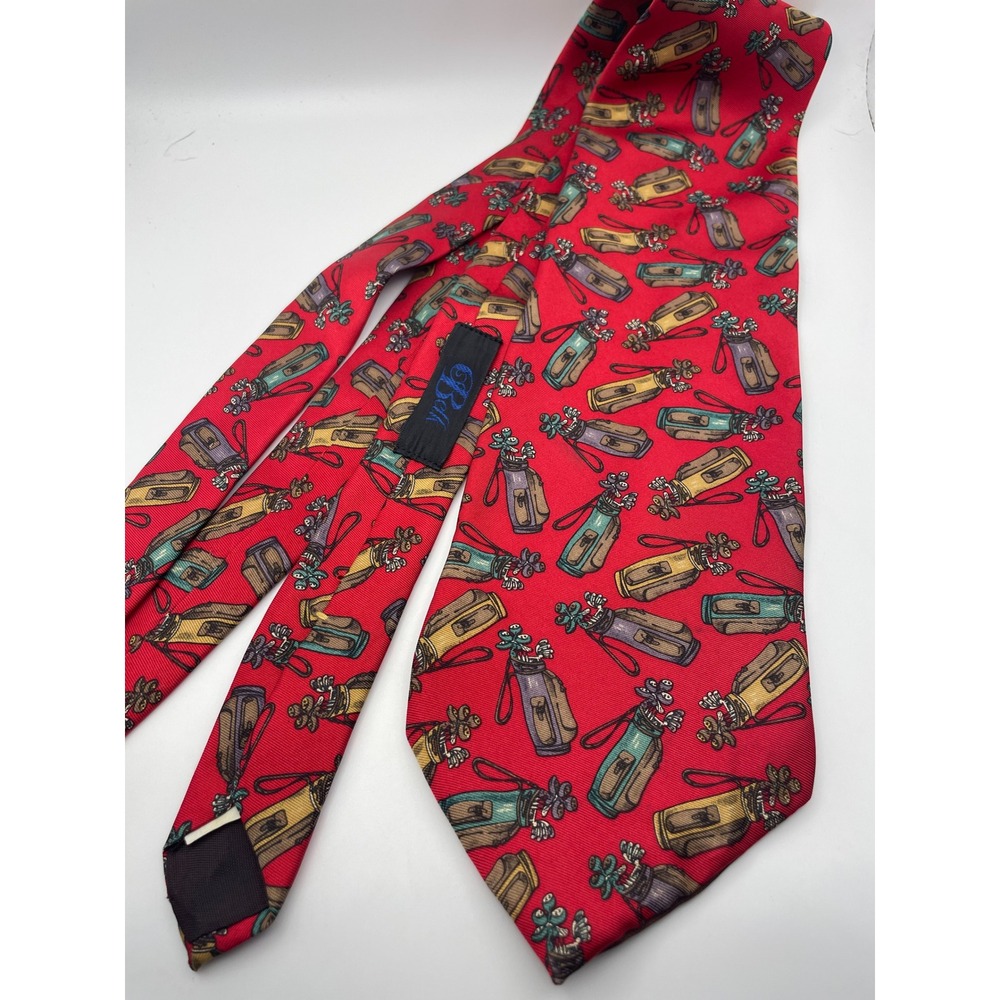 Spencer & Lowe Mens Red Silk Golf Bag Club Novelty Print Classic Necktie